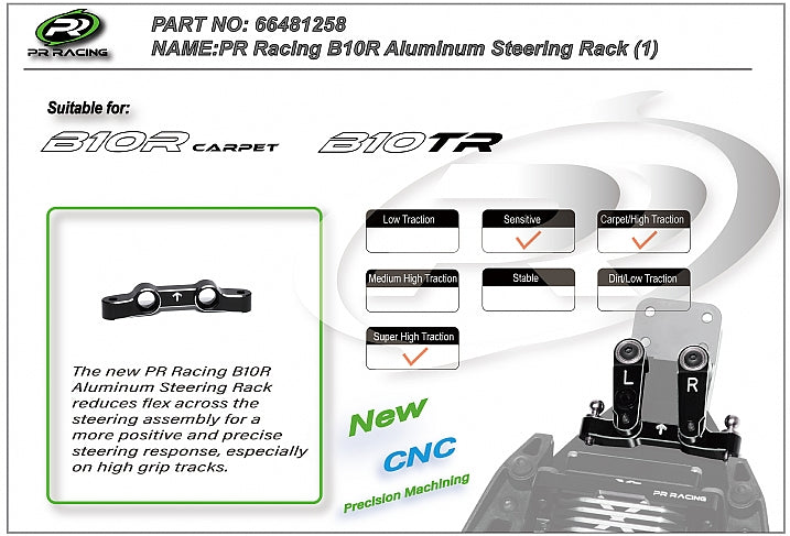 PR Racing B10R Aluminum Steering Rack (1) - 66481258