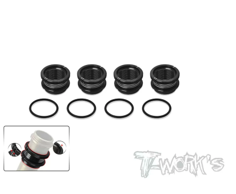 TO-356L Black Alum. 1/8 Off Road 16mm Shock Spring Long Adjuster +11mm ( AE/Mugen/Kyosho/SWORKZ/Infinity/HN ) 4pcs.