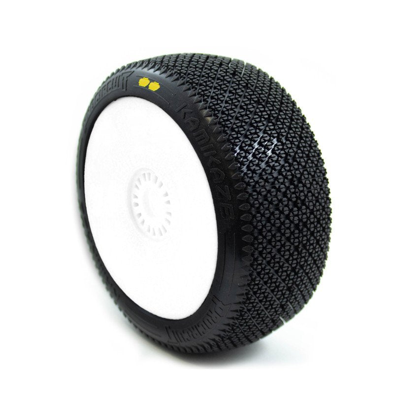 Procircuit Kamikaze V2 Buggy Tyre S2 Soft Pair Pre-Glued White Wheels (2)
