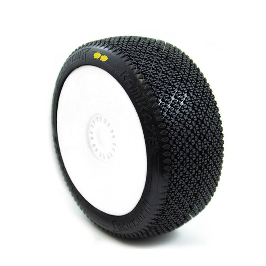 Procircuit Kamikaze V2 Buggy Tyre S2 Soft Pair Pre-Glued White Wheels (2)