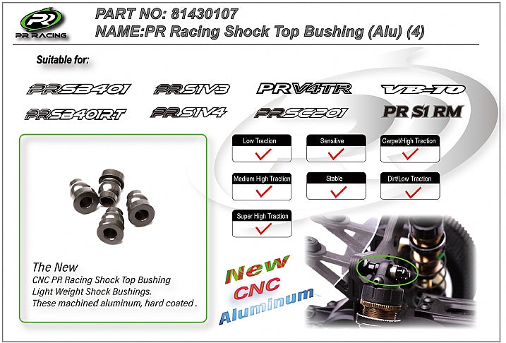 PR Racing Shock Top Bushing(Alu) (4) - 81430107