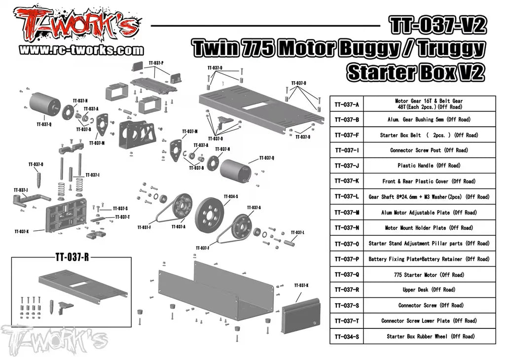 T-WORKS Twin 775 Motor Buggy / Truggy Starter Box V2 with Storage Bag